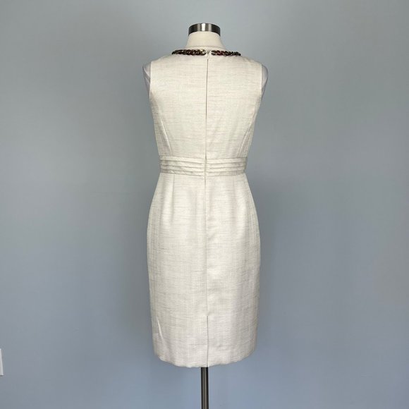 Alex Marie Ivory Tweed Chain Neckline Sleeveless Sheath Dress size 6 - Picture 7 of 13